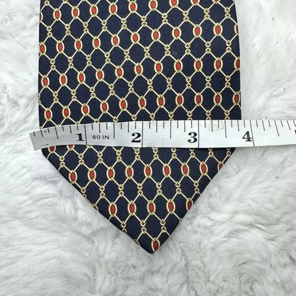 Brooks‎ Brothers Makers Mens Necktie Tie Blue Red Gold Chain Links Print silk